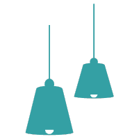 Icon of an elegant chandelier, symbolizing our expert lighting design for home and office interiors.