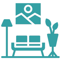 Icon of a styled sofa and decor, representing our movable furniture selection and styling services.