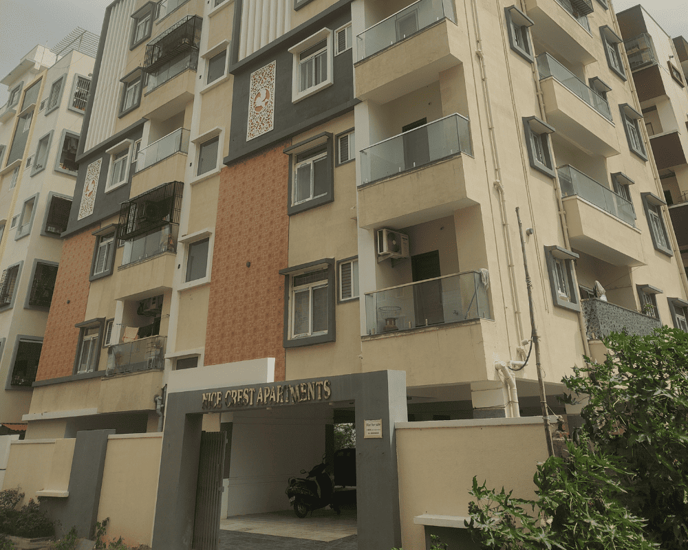 The completed NICE CREST residential apartment building in Sainikpuri, a quality construction project by Nice Design & nice Constructions.